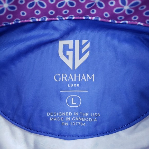 Graham Luxe Polo Shirt Mens Large Purple Performance Stretch Golf Geometric - Picture 5 of 8